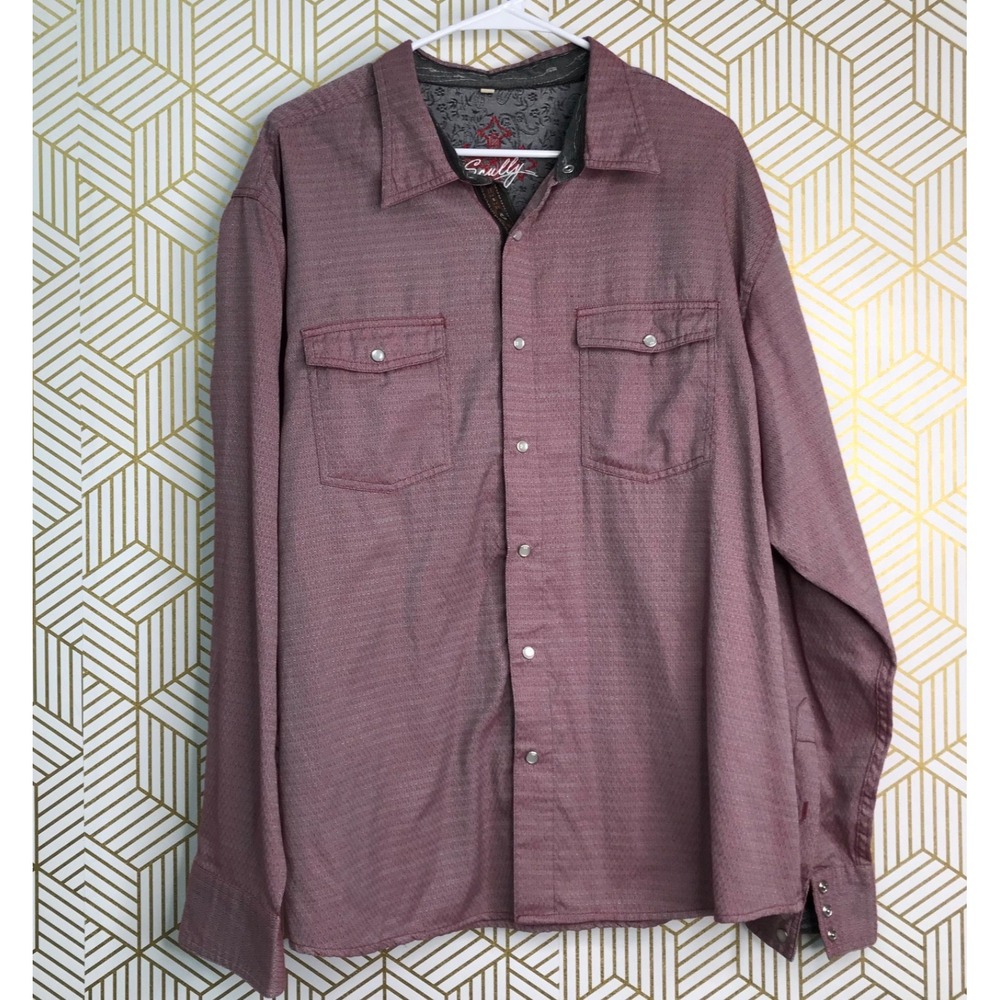 Scully Mens Pearl Snap Western Shirt XL Red/Gray Cotton Blend Long Sleeve
